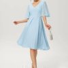 Semi-formal & Cocktail | A-line V-Neck Knee-Length Chiffon Cocktail Dress Sky Blue – Womens