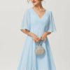 Semi-formal & Cocktail | A-line V-Neck Knee-Length Chiffon Cocktail Dress Sky Blue – Womens