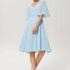 Semi-formal & Cocktail | A-line V-Neck Knee-Length Chiffon Cocktail Dress Sky Blue – Womens