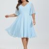 Semi-formal & Cocktail | A-line V-Neck Knee-Length Chiffon Cocktail Dress Sky Blue – Womens