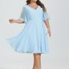 Semi-formal & Cocktail | A-line V-Neck Knee-Length Chiffon Cocktail Dress Sky Blue – Womens