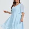 Semi-formal & Cocktail | A-line V-Neck Knee-Length Chiffon Cocktail Dress Sky Blue – Womens