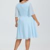 Semi-formal & Cocktail | A-line V-Neck Knee-Length Chiffon Cocktail Dress Sky Blue – Womens