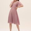 Semi-formal & Cocktail | A-line V-Neck Knee-Length Chiffon Cocktail Dress Vintage Mauve – Womens