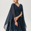 Semi-formal & Cocktail | A-line V-Neck Knee-Length Chiffon Cocktail Dress With Beading Dark Navy – Womens