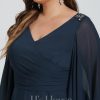 Semi-formal & Cocktail | A-line V-Neck Knee-Length Chiffon Cocktail Dress With Beading Dark Navy – Womens