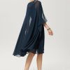 Semi-formal & Cocktail | A-line V-Neck Knee-Length Chiffon Cocktail Dress With Beading Dark Navy – Womens