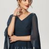 Semi-formal & Cocktail | A-line V-Neck Knee-Length Chiffon Cocktail Dress With Beading Dark Navy – Womens