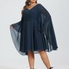 Semi-formal & Cocktail | A-line V-Neck Knee-Length Chiffon Cocktail Dress With Beading Dark Navy – Womens