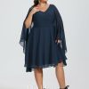 Semi-formal & Cocktail | A-line V-Neck Knee-Length Chiffon Cocktail Dress With Beading Dark Navy – Womens