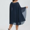 Semi-formal & Cocktail | A-line V-Neck Knee-Length Chiffon Cocktail Dress With Beading Dark Navy – Womens