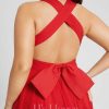 Semi-formal & Cocktail | A-line V-Neck Knee-Length Chiffon Cocktail Dress With Bow Ruffle Red – Womens