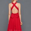 Semi-formal & Cocktail | A-line V-Neck Knee-Length Chiffon Cocktail Dress With Bow Ruffle Red – Womens