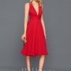 Semi-formal & Cocktail | A-line V-Neck Knee-Length Chiffon Cocktail Dress With Bow Ruffle Red – Womens