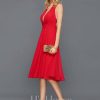 Semi-formal & Cocktail | A-line V-Neck Knee-Length Chiffon Cocktail Dress With Bow Ruffle Red – Womens