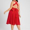 Semi-formal & Cocktail | A-line V-Neck Knee-Length Chiffon Cocktail Dress With Bow Ruffle Red – Womens