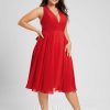 Semi-formal & Cocktail | A-line V-Neck Knee-Length Chiffon Cocktail Dress With Bow Ruffle Red – Womens