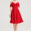 Semi-formal & Cocktail | A-line V-Neck Knee-Length Chiffon Cocktail Dress With Cascading Ruffles Red – Womens