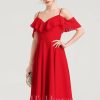 Semi-formal & Cocktail | A-line V-Neck Knee-Length Chiffon Cocktail Dress With Cascading Ruffles Red – Womens