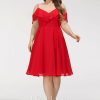 Semi-formal & Cocktail | A-line V-Neck Knee-Length Chiffon Cocktail Dress With Cascading Ruffles Red – Womens