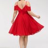 Semi-formal & Cocktail | A-line V-Neck Knee-Length Chiffon Cocktail Dress With Cascading Ruffles Red – Womens