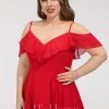 Semi-formal & Cocktail | A-line V-Neck Knee-Length Chiffon Cocktail Dress With Cascading Ruffles Red – Womens