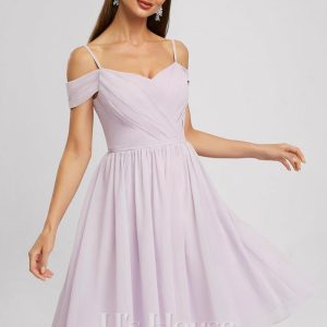 Semi-formal & Cocktail | A-line V-Neck Knee-Length Chiffon Cocktail Dress With Pleated As Picture – Womens