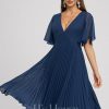 Semi-formal & Cocktail | A-line V-Neck Knee-Length Chiffon Cocktail Dress With Pleated Navy Blue – Womens