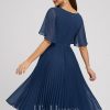 Semi-formal & Cocktail | A-line V-Neck Knee-Length Chiffon Cocktail Dress With Pleated Navy Blue – Womens