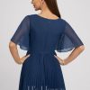 Semi-formal & Cocktail | A-line V-Neck Knee-Length Chiffon Cocktail Dress With Pleated Navy Blue – Womens