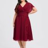 Semi-formal & Cocktail | A-line V-Neck Knee-Length Chiffon Cocktail Dress With Ruffle Burgundy – Womens