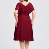 Semi-formal & Cocktail | A-line V-Neck Knee-Length Chiffon Cocktail Dress With Ruffle Burgundy – Womens