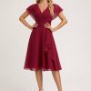 Semi-formal & Cocktail | A-line V-Neck Knee-Length Chiffon Cocktail Dress With Ruffle Burgundy – Womens