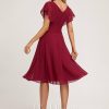 Semi-formal & Cocktail | A-line V-Neck Knee-Length Chiffon Cocktail Dress With Ruffle Burgundy – Womens