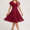 Semi-formal & Cocktail | A-line V-Neck Knee-Length Chiffon Cocktail Dress With Ruffle Burgundy – Womens