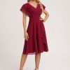 Semi-formal & Cocktail | A-line V-Neck Knee-Length Chiffon Cocktail Dress With Ruffle Burgundy – Womens