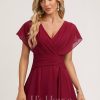 Semi-formal & Cocktail | A-line V-Neck Knee-Length Chiffon Cocktail Dress With Ruffle Burgundy – Womens