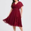 Semi-formal & Cocktail | A-line V-Neck Knee-Length Chiffon Cocktail Dress With Ruffle Burgundy – Womens