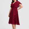 Semi-formal & Cocktail | A-line V-Neck Knee-Length Chiffon Cocktail Dress With Ruffle Burgundy – Womens