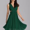 Semi-formal & Cocktail | A-line V-Neck Knee-Length Chiffon Cocktail Dress With Ruffle Dark Green – Womens