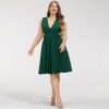 Semi-formal & Cocktail | A-line V-Neck Knee-Length Chiffon Cocktail Dress With Ruffle Dark Green – Womens