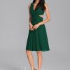 Semi-formal & Cocktail | A-line V-Neck Knee-Length Chiffon Cocktail Dress With Ruffle Dark Green – Womens