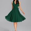 Semi-formal & Cocktail | A-line V-Neck Knee-Length Chiffon Cocktail Dress With Ruffle Dark Green – Womens