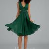 Semi-formal & Cocktail | A-line V-Neck Knee-Length Chiffon Cocktail Dress With Ruffle Dark Green – Womens