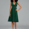 Semi-formal & Cocktail | A-line V-Neck Knee-Length Chiffon Cocktail Dress With Ruffle Dark Green – Womens