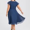 Semi-formal & Cocktail | A-line V-Neck Knee-Length Chiffon Cocktail Dress With Ruffle Navy Blue – Womens