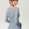 Semi-formal & Cocktail | A-line V-Neck Knee-Length Chiffon Lace Cocktail Dress Dusty Blue – Womens