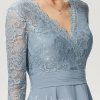 Semi-formal & Cocktail | A-line V-Neck Knee-Length Chiffon Lace Cocktail Dress Dusty Blue – Womens