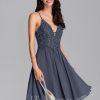 Semi-formal & Cocktail | A-line V-Neck Knee-Length Chiffon Lace Cocktail Dress With Beading Stormy – Womens