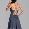 Semi-formal & Cocktail | A-line V-Neck Knee-Length Chiffon Lace Cocktail Dress With Beading Stormy – Womens